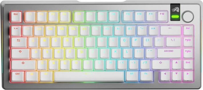 „Glorious GMMK 3 Pro Wireless“ 75 % pritaikyta žaidimų klaviatūra – iš anksto surinkta, ANSI (JAV), „Fox Switches“, sidabrinis