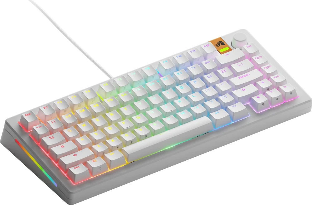 Glorious GMMK 3 HE 75 % Custom žaidimų klaviatūra – Pre-Built, ANSI US išdėstymas, Fox HE Switches, baltos spalvos