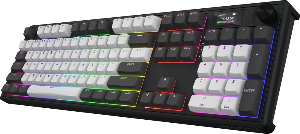 Klaviatūra žaidimams Hator Skyfall 100 PRO HATOR Aurum Vanila Silent linear belaidė mechaninė su pašvietimu szaro-juoda