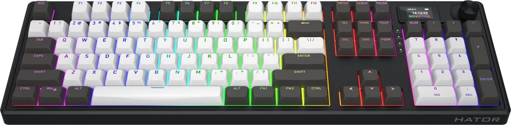 Klaviatūra žaidimams Hator Skyfall 100 PRO HATOR Aurum Vanila Silent linear belaidė mechaninė su pašvietimu szaro-juoda