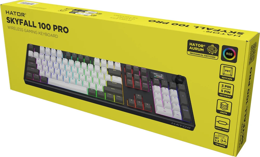Klaviatūra žaidimams Hator Skyfall 100 PRO HATOR Aurum Vanila Silent linear belaidė mechaninė su pašvietimu szaro-juoda