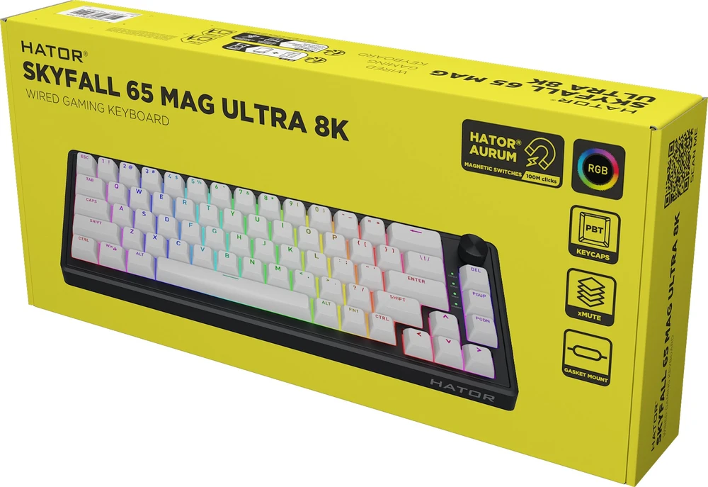 Klaviatūra žaidimams Hator Skyfall 65 HATOR Aurum Ice Magnetic linear su laidu magnetyczno-mechaninė su pašvietimu balta ir-juoda