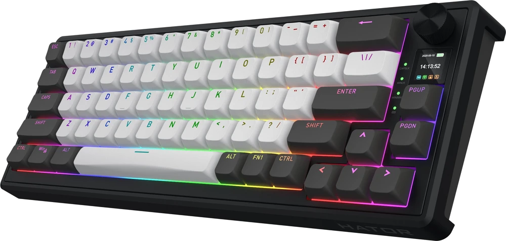 Klaviatūra žaidimams Hator Skyfall 65 PRO HATOR Aurum Vanila Silent linear belaidė mechaninė su pašvietimu szaro-juoda
