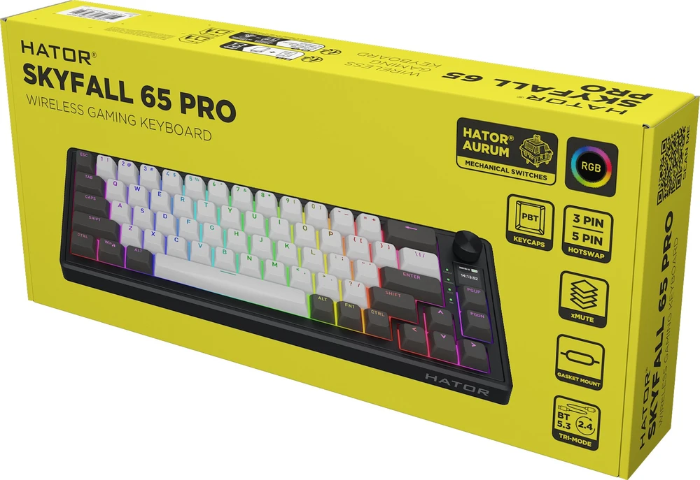 Klaviatūra žaidimams Hator Skyfall 65 PRO HATOR Aurum Vanila Silent linear belaidė mechaninė su pašvietimu szaro-juoda