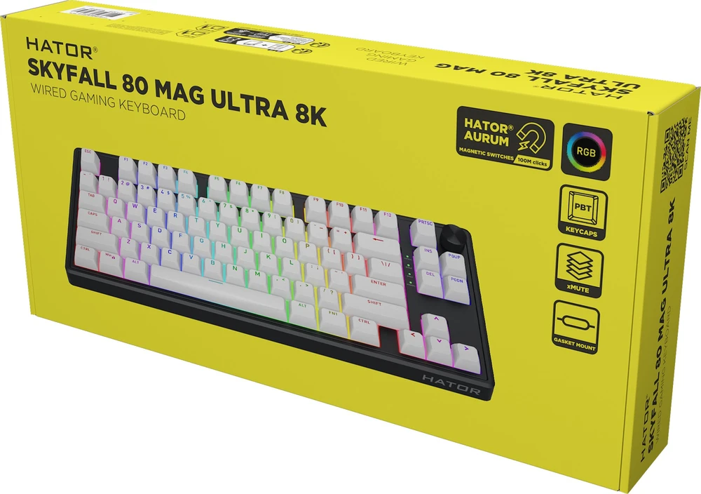 Klaviatūra žaidimams Hator Skyfall 80 HATOR Aurum Ice Magnetic linear su laidu magnetyczno-mechaninė su pašvietimu balta ir-juoda