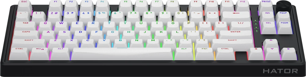 Klaviatūra žaidimams Hator Skyfall 80 HATOR Aurum Lemon linear belaidė mechaninė su pašvietimu balta ir-juoda