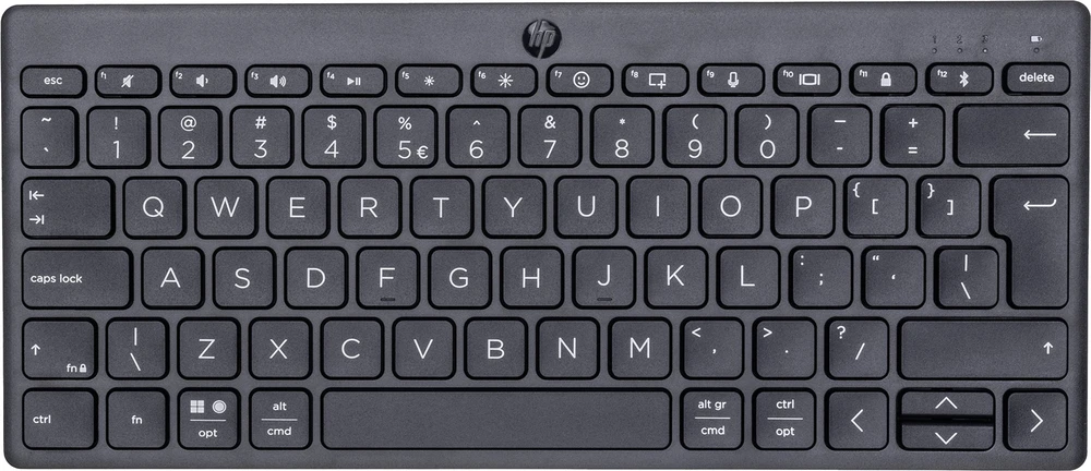 HP 350 kompaktiška belaidė „Bluetooth“ klaviatūra – keliems įrenginiams – juoda – JAV anglų k.