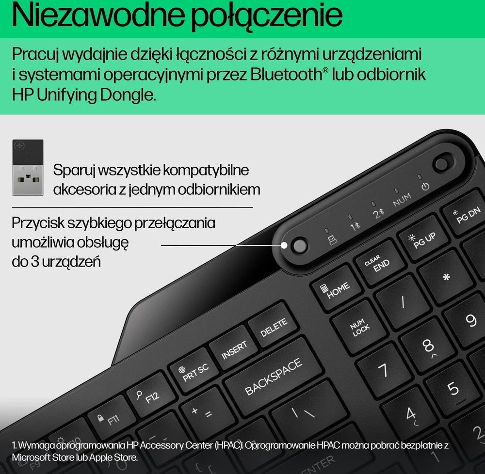HP 475 dviejų režimų belaidžio ryšio klaviatūra -