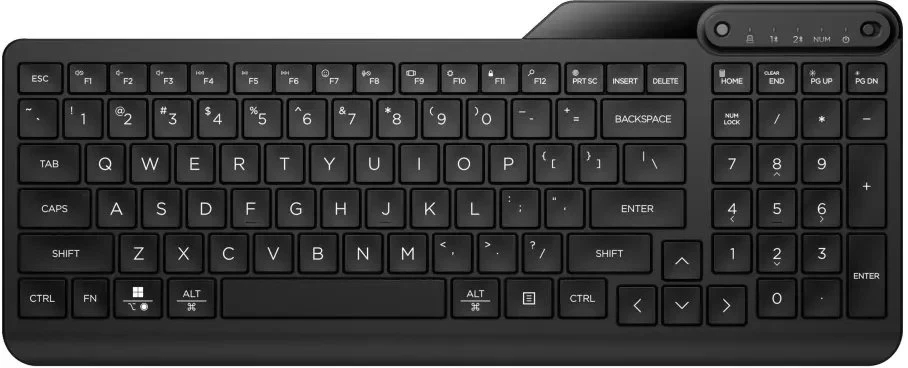 HP 475 dviejų režimų belaidė klaviatūra, pilno dydžio (100 %), belaidė, RF belaidė + „Bluetooth“, membraninė, juoda