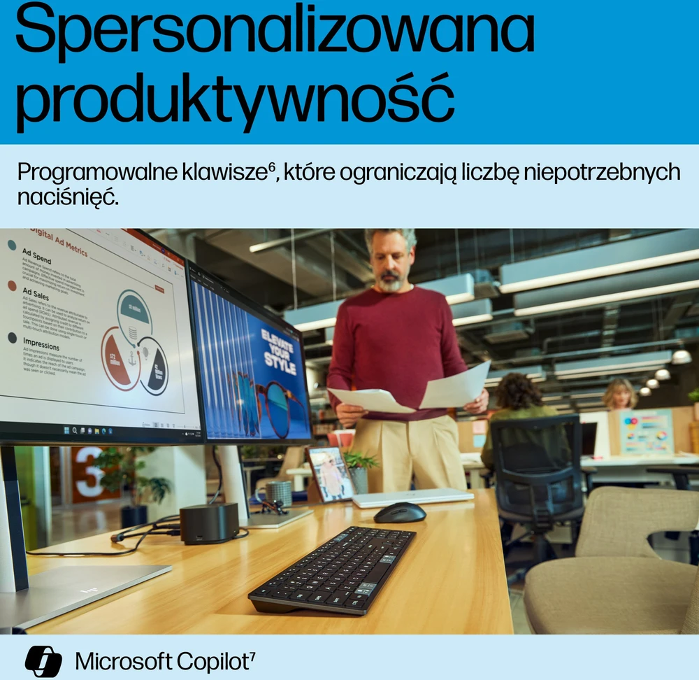 HP 720 Įkraunama belaidė klaviatūra, skirta įvairiems įrenginiams, pilno dydžio (100 %), belaidė, USB + „Bluetooth“, mechaninė, QWERTY, juoda