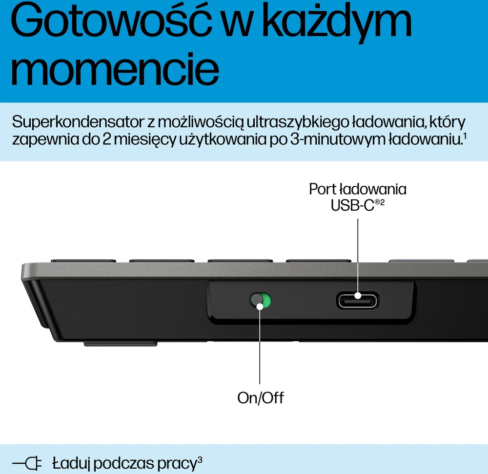 HP 720 Įkraunama belaidė klaviatūra, skirta įvairiems įrenginiams, pilno dydžio (100 %), belaidė, USB + „Bluetooth“, mechaninė, QWERTY, juoda