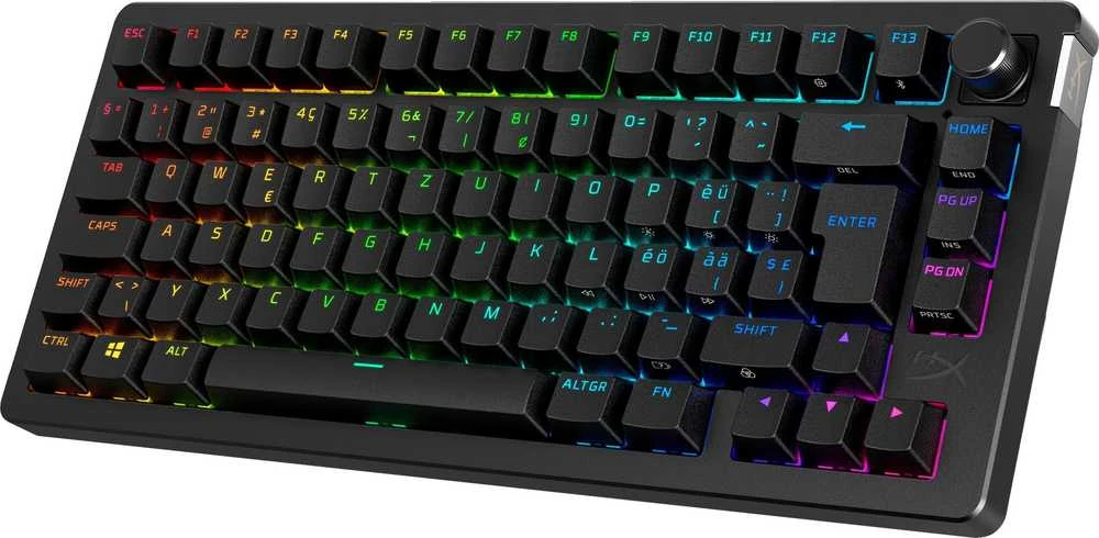 Klaviatūra „Hewlett Packard“ (HP) „HyperX Alloy Rise 75“ belaidės ausinės.