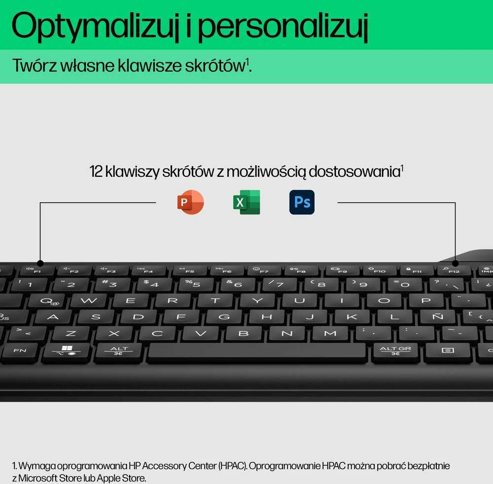 Hewlett Packard (HP) HP 475 Wireless Silent Klaviatūra - dviejų režimų, atsparus išsiliejimui, dezinfekuojamas, programuojamas - Juodas - US ENG