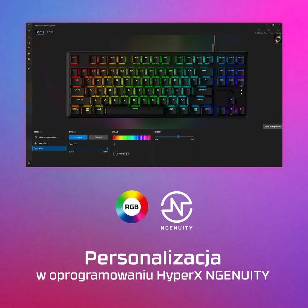 HyperX Alloy Origins Core PBT HX Mėlyna - mechaninė žaidimų klaviatūra