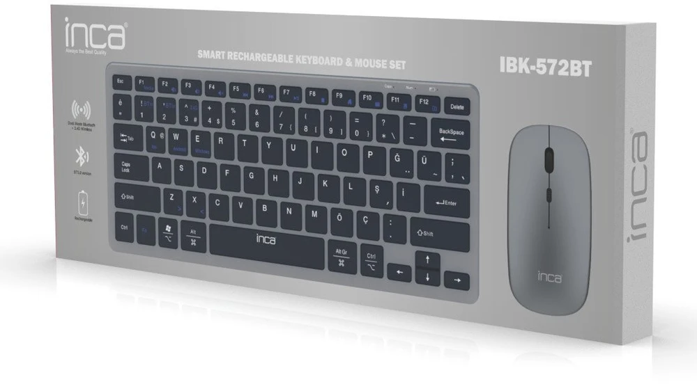 Klaviatūra Inca IBK-572BT su myszką Bluetooth 3.0/5.0 DE-išdėstymas Juodas