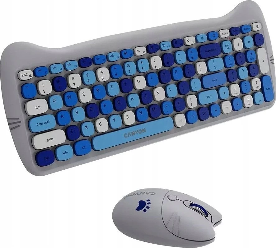 CANYON HSET-W6 EN Klaviatūra ir pelė Kitty Edition AAA+АА Wireless Mėlyna