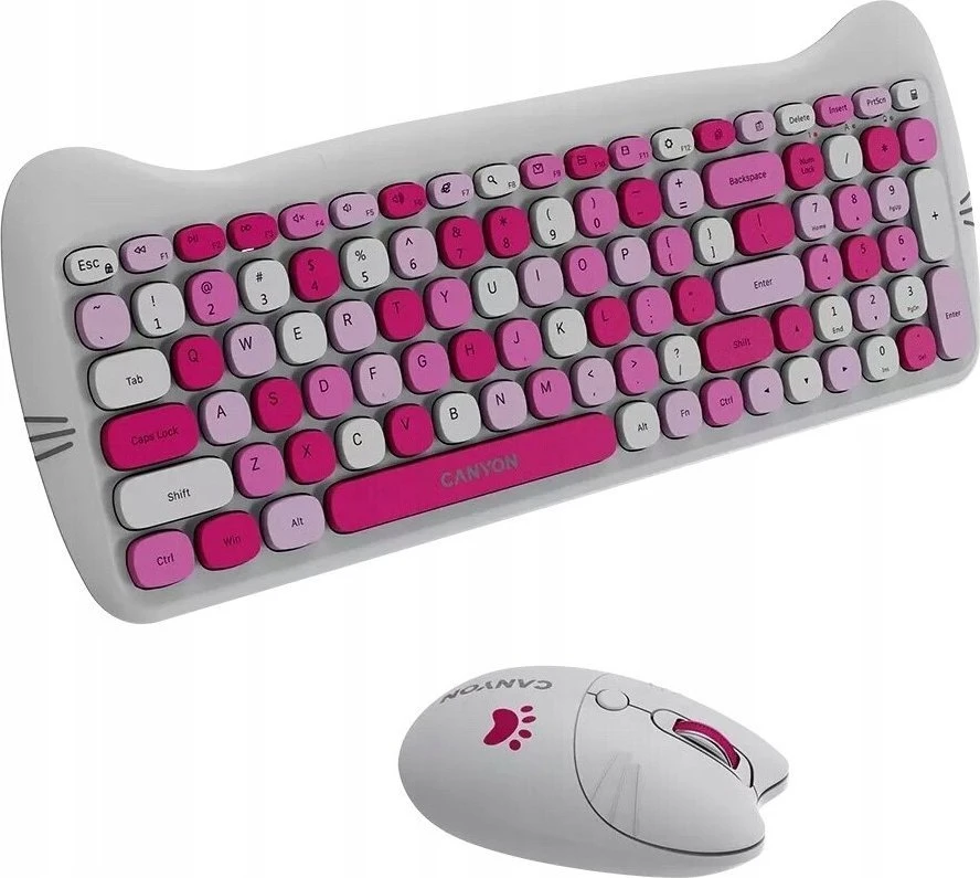CANYON HSET-W6 EN Klaviatūra ir pelė Kitty Edition AAA+АА Wireless Rožinė
