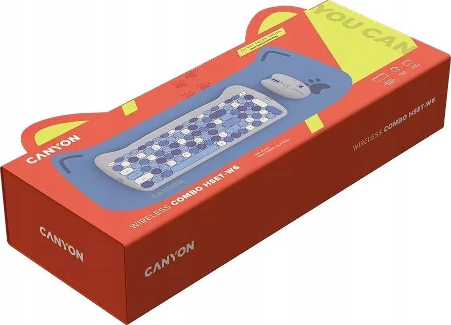 CANYON HSET-W6 EN Klaviatūra ir pelė Kitty Edition AAA+АА Wireless Mėlyna