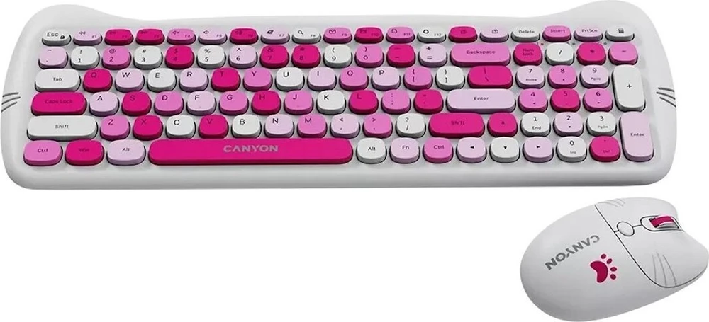 CANYON HSET-W6 EN Klaviatūra ir pelė Kitty Edition AAA+АА Wireless Rožinė