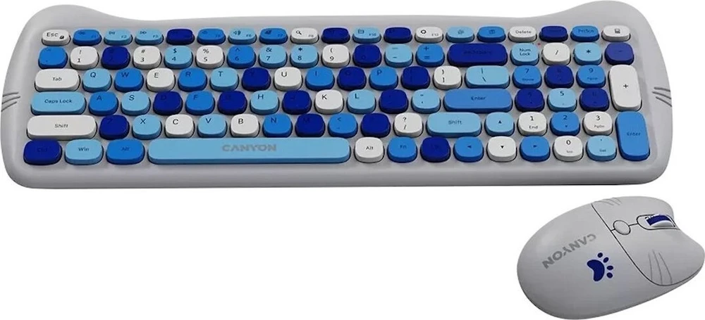 CANYON HSET-W6 EN Klaviatūra ir pelė Kitty Edition AAA+АА Wireless Mėlyna