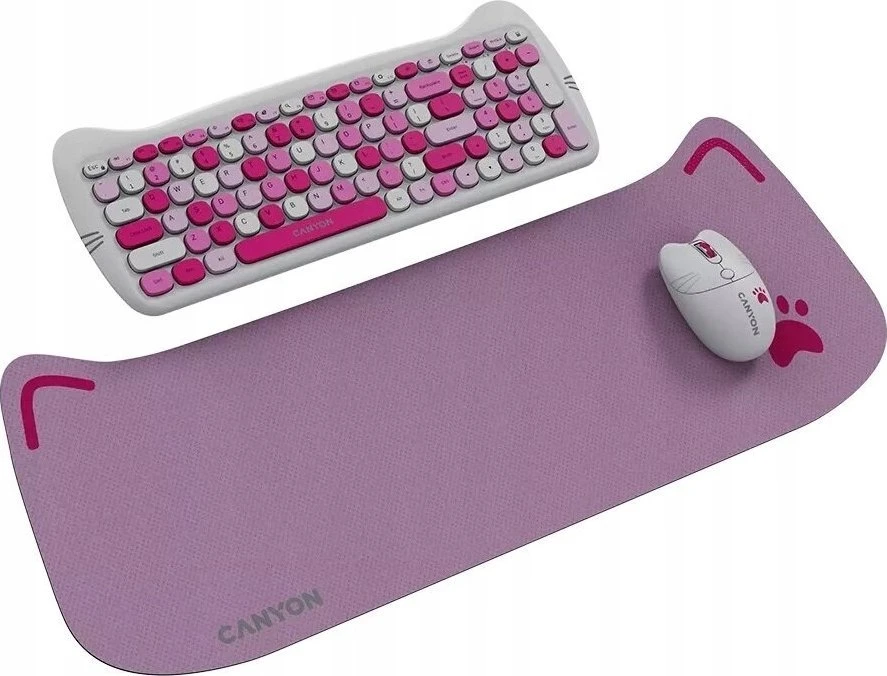 CANYON HSET-W6 EN Klaviatūra ir pelė Kitty Edition AAA+АА Wireless Rožinė
