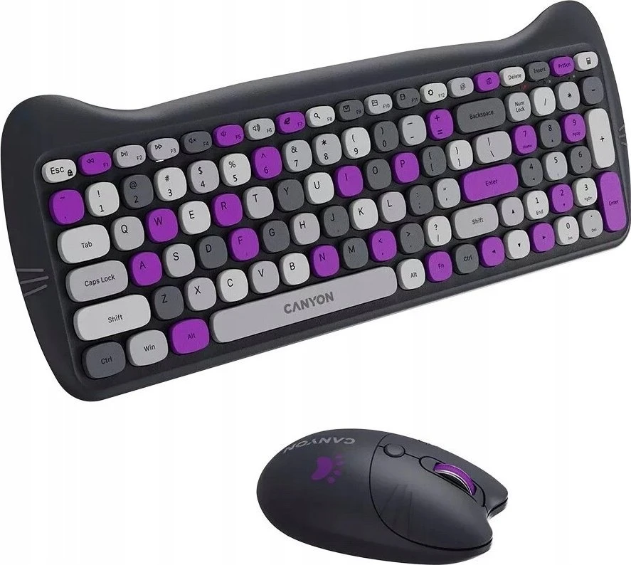 CANYON HSET-W6 EN Klaviatūra ir pelė Kitty Edition AAA+АА Wireless Violet
