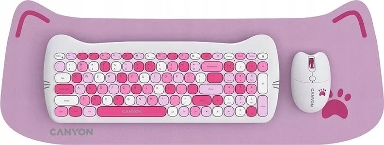 CANYON HSET-W6 EN Klaviatūra ir pelė Kitty Edition AAA+АА Wireless Rožinė