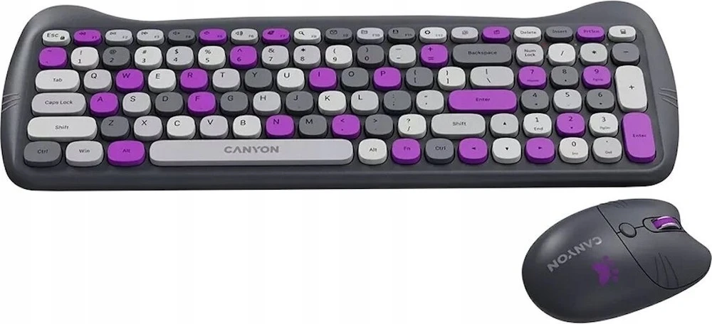 CANYON HSET-W6 EN Klaviatūra ir pelė Kitty Edition AAA+АА Wireless Violet