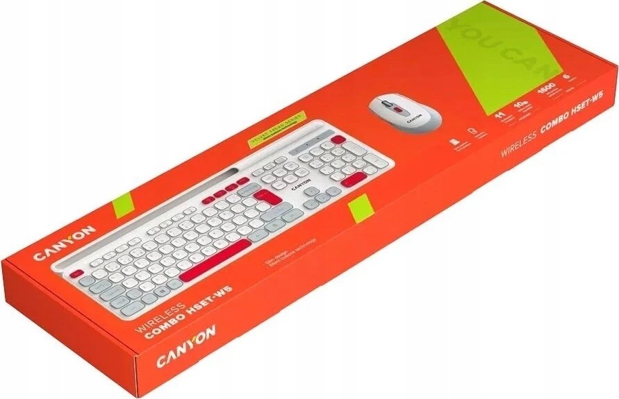 CANYON HSET-W5 EN Klaviatūra ir pelė AAA+AA Wireless Baltas