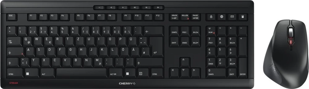 Cherry Desktop Stream COMFORT Wireless [DE] Juodas Pelė+Klaviatūra. Fullsize. Silent
