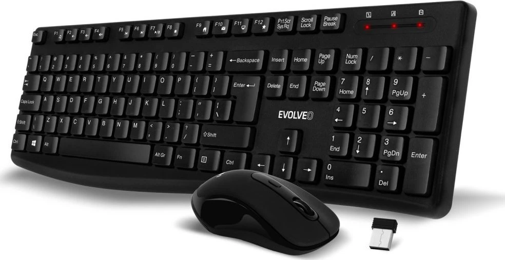 Klaviatūra ir pelė Evolveo Set Klaviatūra su pele K1050, Belaidė 2.4GHz, US INTL, juoda