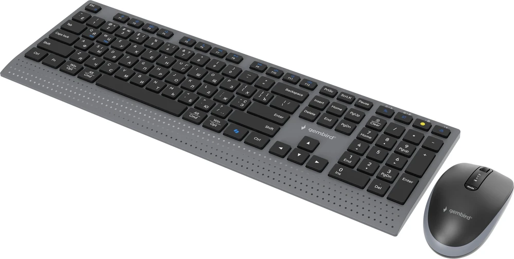 Klaviatūra Gembird KBS-WPS-02-CYRL Dual-mode slim wireless desktop set, 2.4G+BT, RU išdėstymas