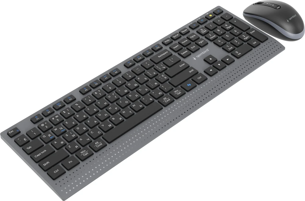 Klaviatūra Gembird KBS-WPS-02-CYRL Dual-mode slim wireless desktop set, 2.4G+BT, RU išdėstymas
