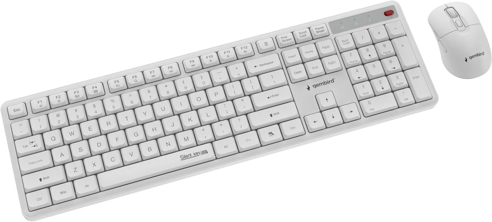 Klaviatūra Gembird KBS-WMS-01-W Silent key Pro Business wireless desktop set, baltas, US išdėstymas