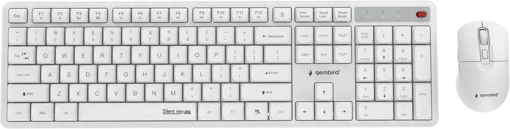 Klaviatūra Gembird KBS-WMS-01-W Silent key Pro Business wireless desktop set, baltas, US išdėstymas