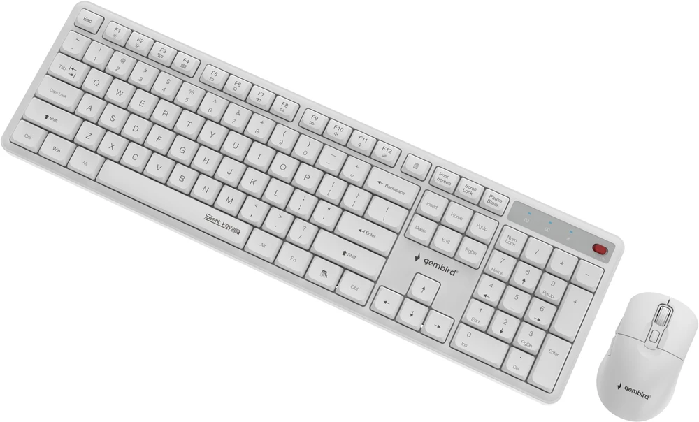 Klaviatūra Gembird KBS-WMS-01-W Silent key Pro Business wireless desktop set, baltas, US išdėstymas
