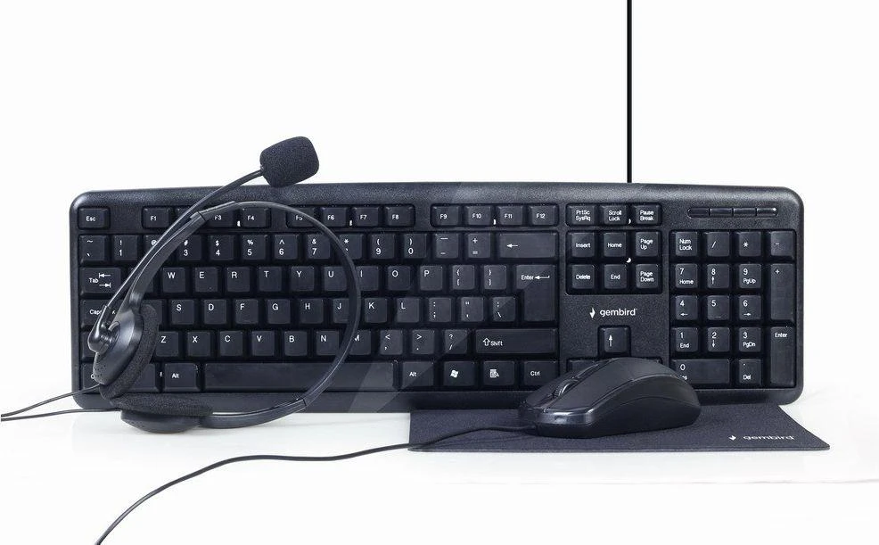Gembird | 4-in-1 Multimedia office set | KBS-UO4-01 | Klaviatūra, Pelė, Pad and Ausinės Set | su laidu | su pele | US | Juodas
