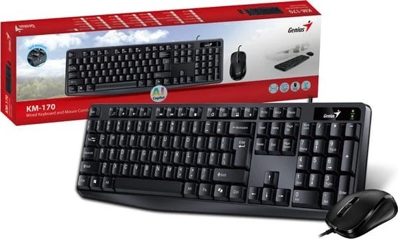 Klaviatūra ir pelė Genius KM-170 COPILOT su laidu (USB) CZ/SK Juodas su myszką optyczną