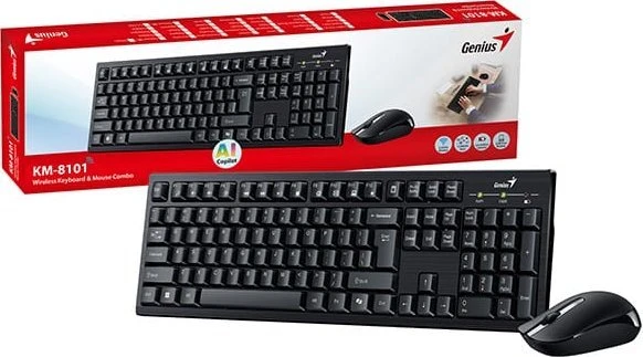 Genius KM-8101 COPILOT komplektas belaidė klaviatūra CZ/SK, juoda su belaidė optinė pelė, 1x AAA, 1x AA, multimedija,