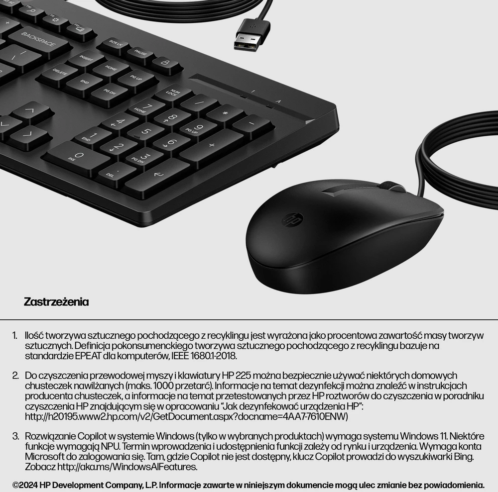 Klaviatūra ir pelė Kit HP 225 su laidu QWERTZ