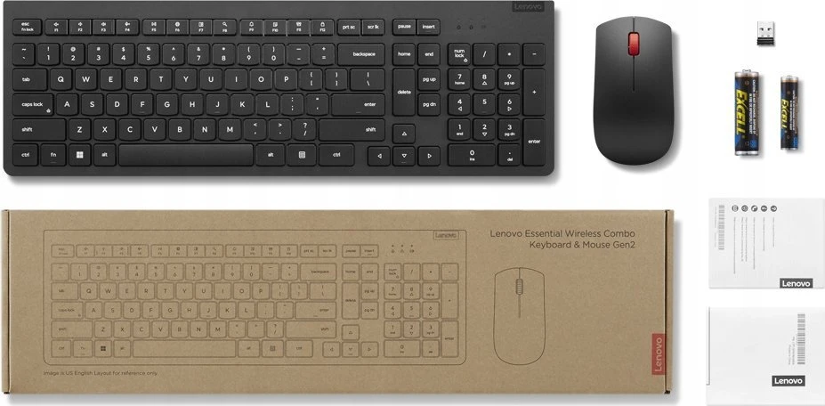 Lenovo | Essential Belaidis rinkinys Klaviatūra ir pelė Gen2 | Klaviatūros ir pelės rinkinys | 2.4 GHz | US Euro | Juodas