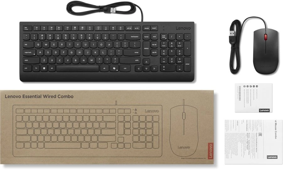 Lenovo Essential Klaviatūra su laidu ir pelė | Klaviatūros ir pelės rinkinys | su laidu | su pele | Estonian | Juodas