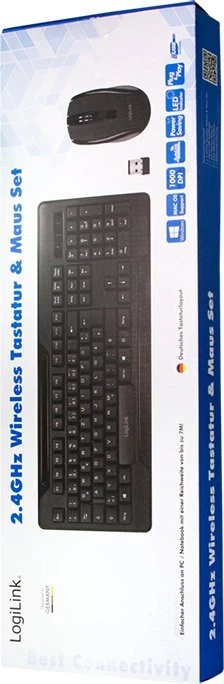 Klaviatūra ir pelė LogiLink 2,4GHz Funk ComboSet 1000DPI Juodas (ID0194)