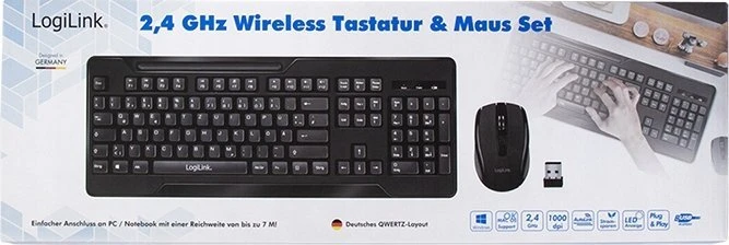Klaviatūra ir pelė LogiLink 2,4GHz Funk ComboSet 1000DPI Juodas (ID0194)