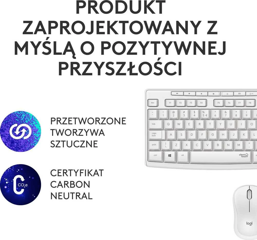 Belaidė Klaviatūra Su Pele Logitech MK295, US išdėstymas, Baltos Spalvos