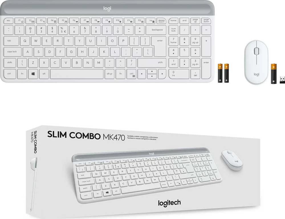 Belaidė klaviatūra ir pelė MK470 Slim Wireless Combo, US išdėstymas, Baltos spalvos