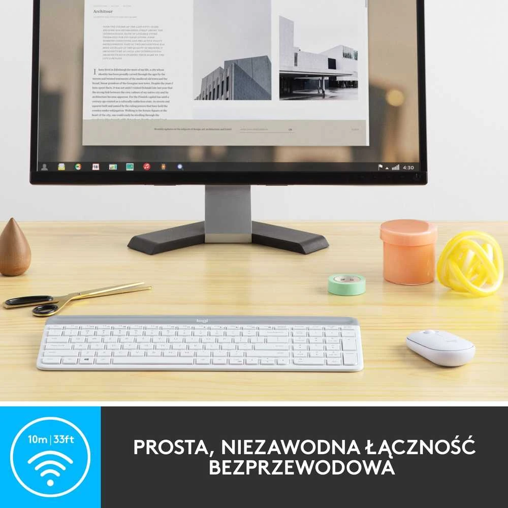 Belaidė klaviatūra ir pelė MK470 Slim Wireless Combo, US išdėstymas, Baltos spalvos