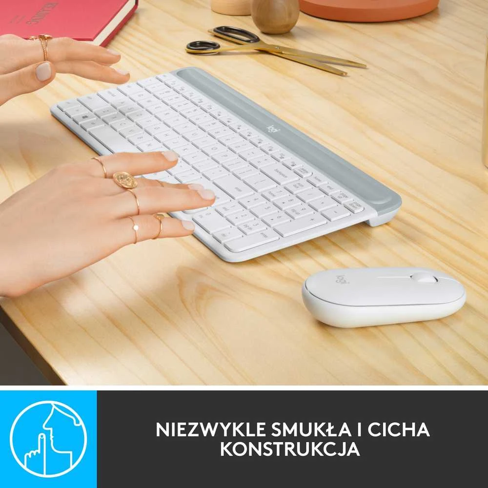 Belaidė klaviatūra ir pelė MK470 Slim Wireless Combo, US išdėstymas, Baltos spalvos