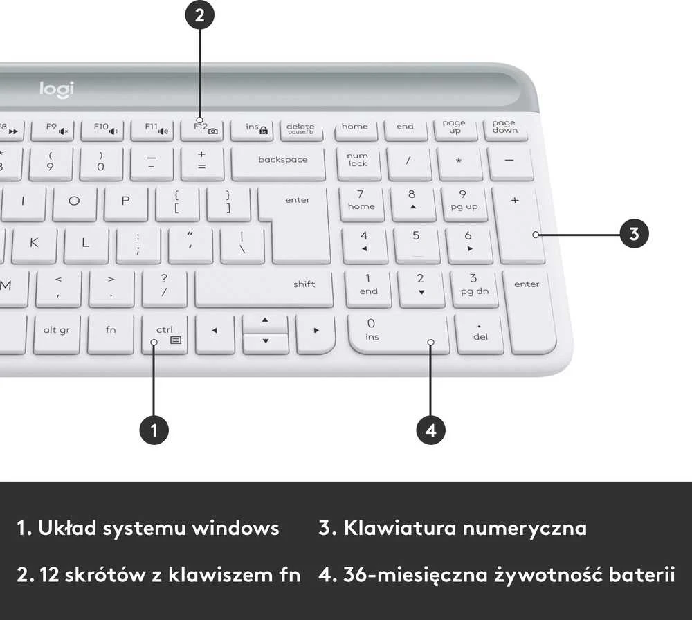 Belaidė klaviatūra ir pelė MK470 Slim Wireless Combo, US išdėstymas, Baltos spalvos