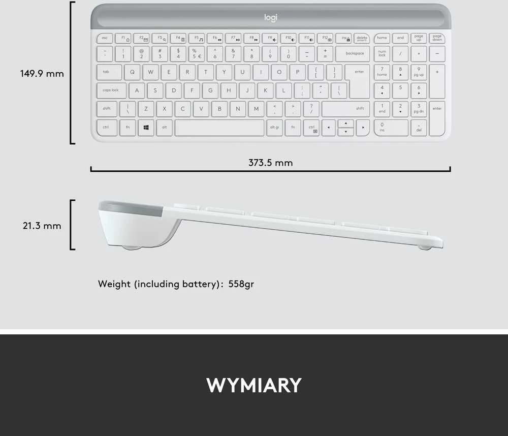 Belaidė klaviatūra ir pelė MK470 Slim Wireless Combo, US išdėstymas, Baltos spalvos